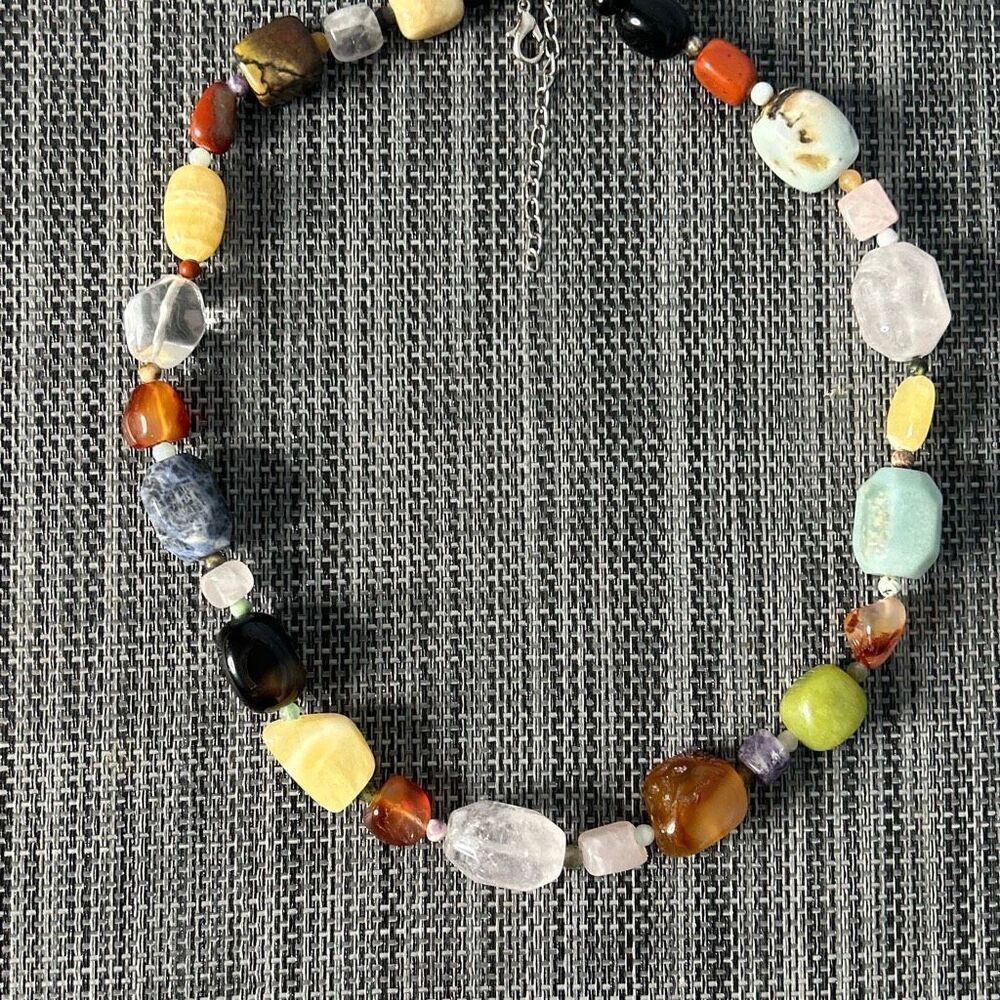 Gemstone Necklace 19.5” Quartz  Amethyst Onyx